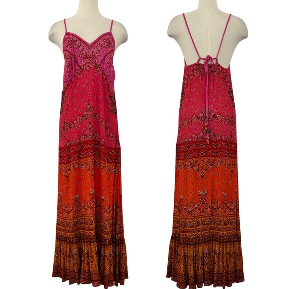 Farm Rio Maxi Dress Pink Orange Sunset Paisley Print Boho Coverup | Small - Picture 1 of 14